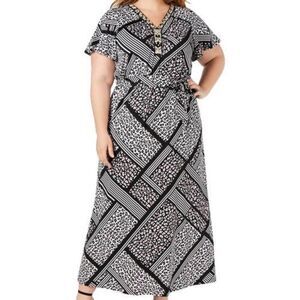 NY Collection Dress Womens 2X‎ Petite Floral Animal Print Beaded V Neck